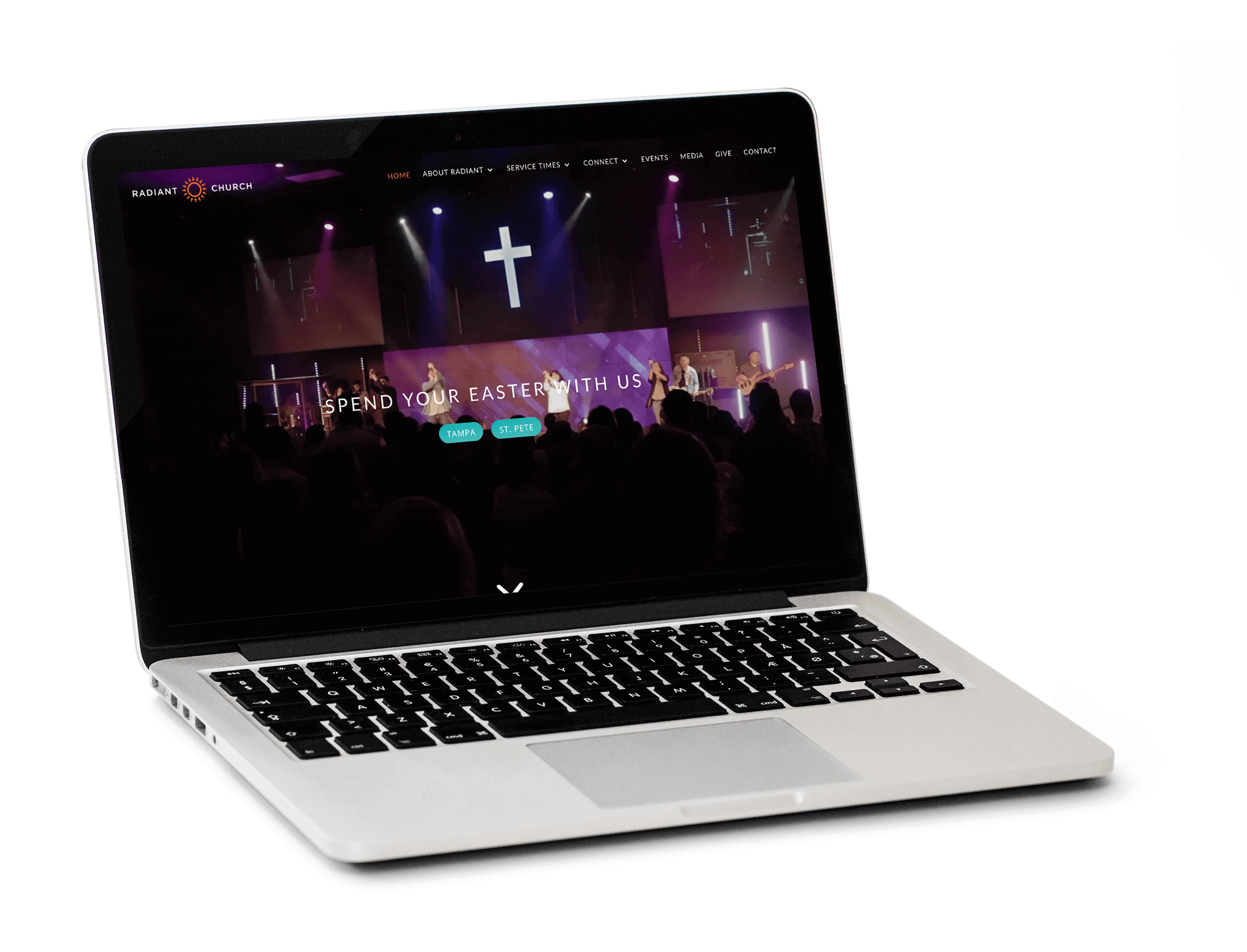 laptop with radiant church homepage
